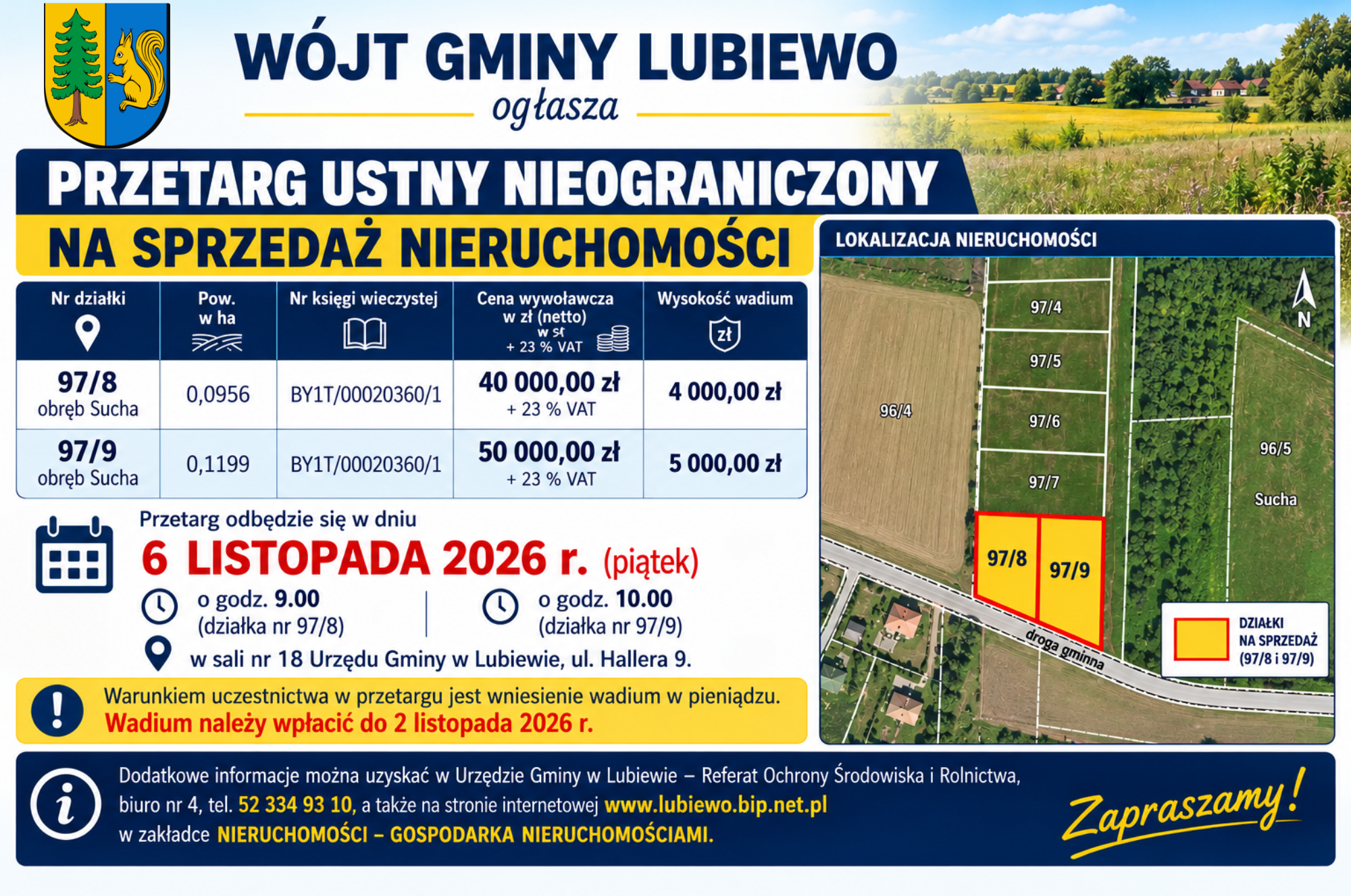 Ogłoszenie przetargu na&nbsp;sprzedaż działek